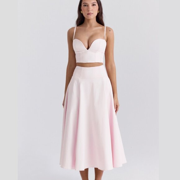 House of CB Pabla Bralette Top & Rita Midi Skirt Set Pink Small New With Tags - Picture 14 of 16